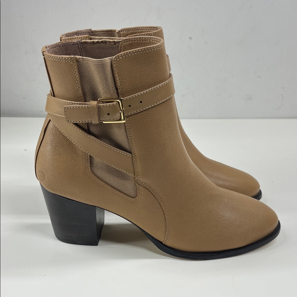 New Jack Rogers Zip Ankle Leather Heeled Booties in Tan Size 8